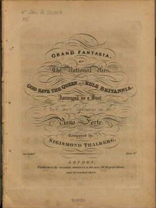 Grand fantasia : on the national airs God save the Queen and Rule Britannia ; arr. as a duet for 2 performers on the piano forte