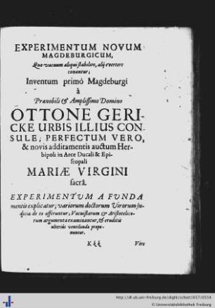 Experimentum Novum Magdeburgicum.