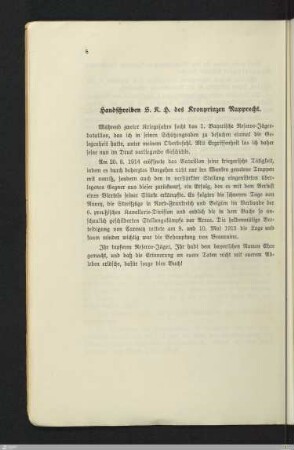 Handschreiben S. K. H. des Kronprinzen Rupprecht