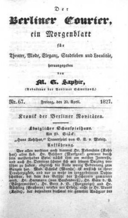 Nr. 67, Freitag, den 20. April 1827