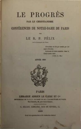Le progrès par le christianisme : conférences de Notre-Dame de Paris, 5