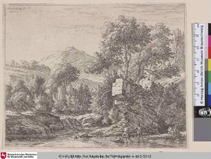 [Two Men near the stone in the Water; Two Men Standing in a Stream; Les deux hommes et la pierre dans l'eau; Zwei Männer nahe einem Stein im Wasser]