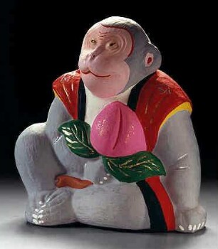Affe mit Pfirsich (japan. 桃持ち猿 , momo mochi saru)