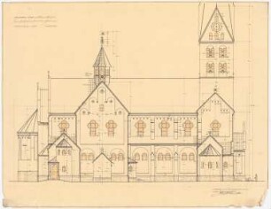 Herz-Jesu-Kirche (mit Vikarie), Heeren-Werve: Seitenansicht der Kirche 1:50