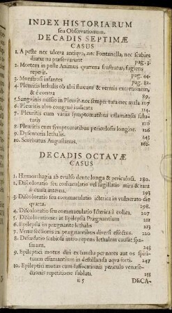 Index Historiarum seu Observationum.
