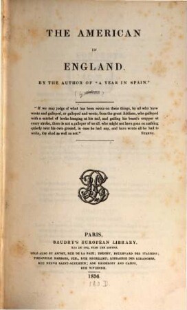 Belletristical Works in Baudry's Edition. 1. The American in England. - 1836