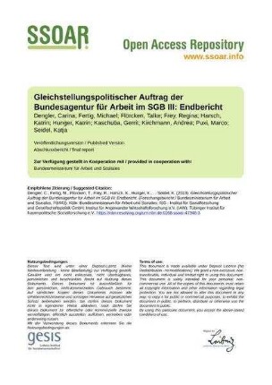 Gleichstellungspolitischer Auftrag der Bundesagentur für Arbeit im SGB III: Endbericht