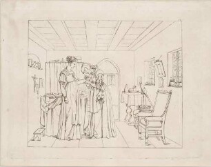 Zu Goethes "Faust": Blatt 12: Gretchen mit dem neuen Schmuck bei Frau Marthe