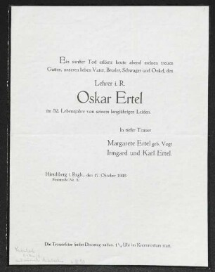 Brief von Karl Ertel, Irmgard Ertel und Margarete Ertel an Gerhart Hauptmann
