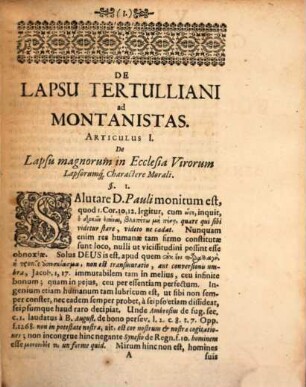 De lapsu Q. Sept. Florentii Tertulliani ad Montanistas Exercitationis hist. theol. Disp. I., de lapsu magnorum in ecclesia virorum ...