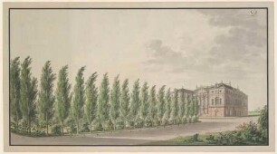 Entwurf für den Platz vor dem Palais im Großen Garten, Ansicht mit Pappeln, dazugehöriger Plan C 4296