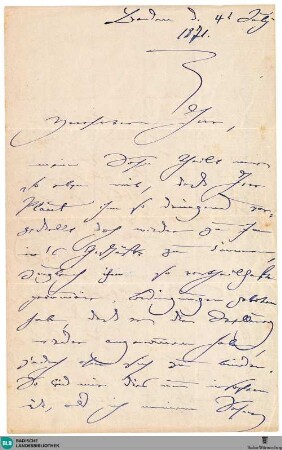Brief von Clara Schumann an einen unbekannten Herrn vom 04.07.1871 - K 2803