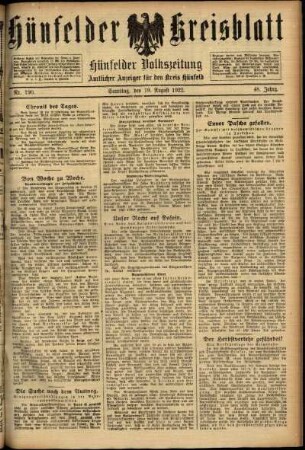 Ausgabe vom Samstag, den 19. August 1922.