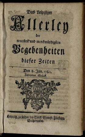 Den 8. Jan. 1760. Zweytes Stück.