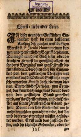 Des Bettenden Christen ... Geistliche Einsamkeit, 9. Zu Erhaltung einer fürtrefflichen Erkanntnuß, Hochschätzung und Lieb Jesu Christi, Angesehen und verfaßt