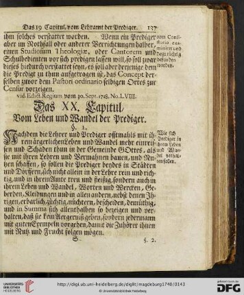Das XX. Capitul: Vom Leben und Wandel der Prediger