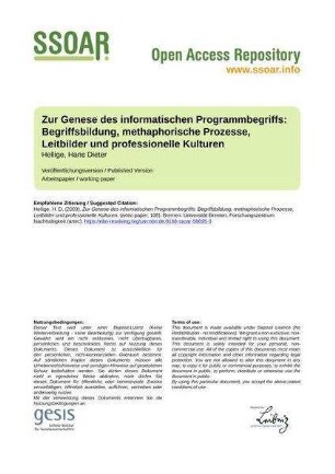 Zur Genese des informatischen Programmbegriffs: Begriffsbildung, methaphorische Prozesse, Leitbilder und professionelle Kulturen