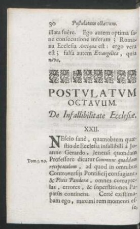 Postulatum Octavum. De Infallibilitate Ecclesiae