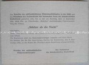 Einladungskarte zu einer Filmveranstaltung des Komitees der Antifaschistischen Widerstandskämpfer
