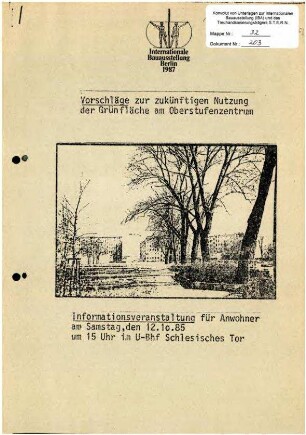 Dokumentation: Informationsveranstaltung Nutzung Grünfläche am Oberstufenzentrum Block 119