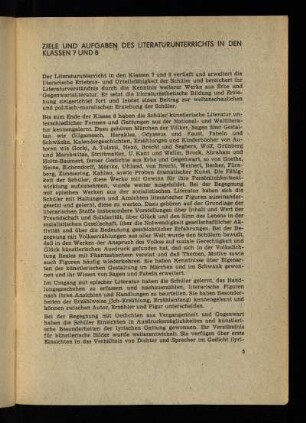 Ziele und Aufgaben des Literaturunterrichts in den Klassen 7 und 8