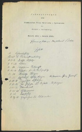 1921/22: Jahresbericht des Staatlichen Prinz Heinrichs-Gymnasiums zu Berlin-Schöneberg Ostern ... - Ostern ... - 1921/22