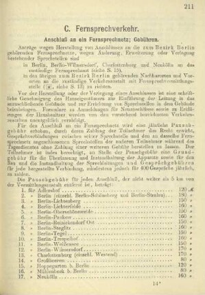 Anschluß an ein Fernsprechnetz; Gebühren