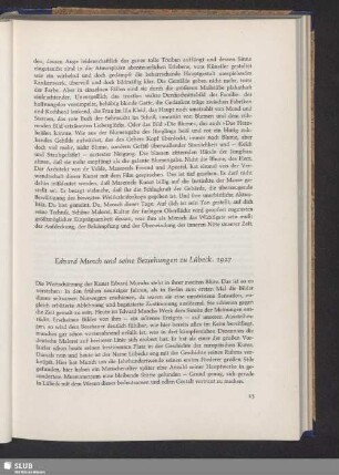 Edward Munch und seine Beziehungen zu Lübeck. 1927