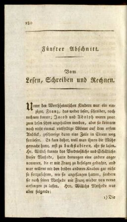 Fünfter Abschnitt. Vom Lesen, Schreiben und Rechnen