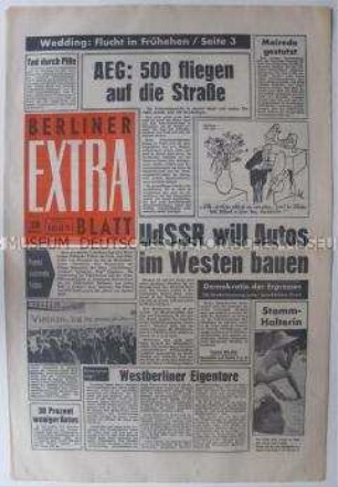 Linke Boulevard-Zeitung "Berliner Extra Blatt" u.a. über die Gründung des Republikanischen Klubs und über die gescheiterte Reform an der Berliner FU