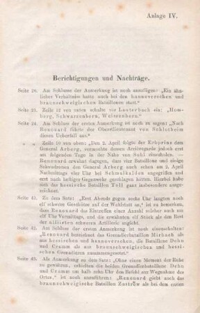 Anlage IV. Berichtigungen und Nachträge.