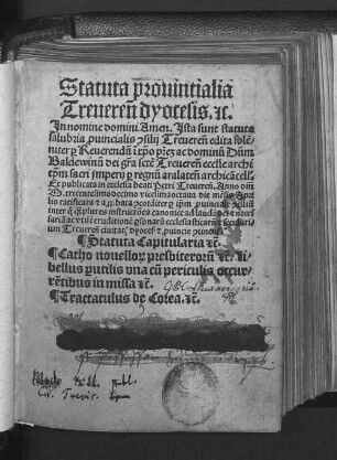 Statuta provintialia|| Treveren[sis] dyocesis &c. ...