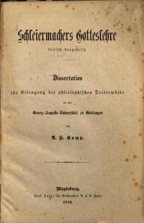 Schleiermachers Gotteslehre kritisch dargestellt