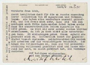 Postkarte von Christof Hertel an Hannah Höch. Dessau. Briefkopf: "hochschule für gestaltung bauhaus dessau [...]", mit perforierter Faltung.
