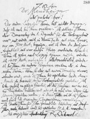 Brief an Max Mendheim