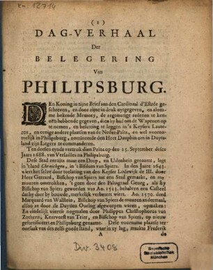 Dag-Verhaal Der Belegering Van Philipsburg
