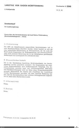 Gesetzentwurf zu den Berufsakademien