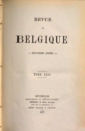 Revue de Belgique. 26 = A. 9. 1877