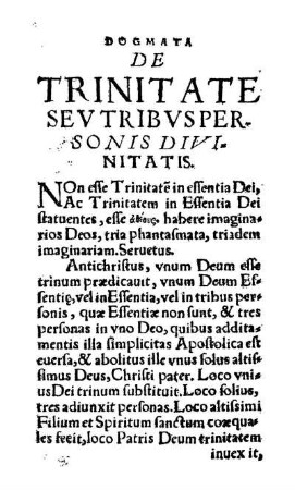 De Trinitate Sev Tribvspersonis Divinitatis
