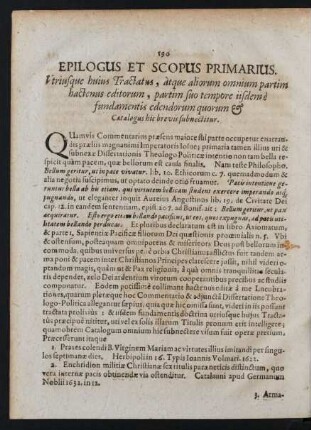 Epilogus Et Scopus Primarius.