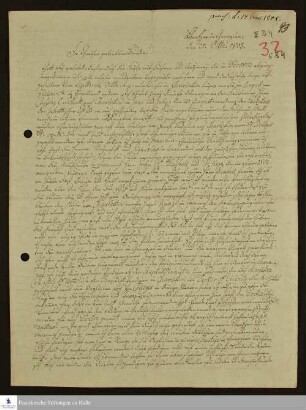 Brief von Johann Ernst Bergmann an Johann Friedrich Nebe über die Ausbreitung der Baptisten in Georgia.
