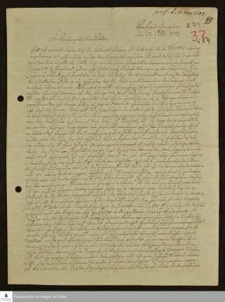 Brief von Johann Ernst Bergmann an Johann Friedrich Nebe über die Ausbreitung der Baptisten in Georgia.