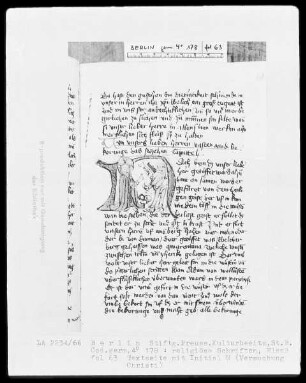 Sammelband verschiedener religiöser Schriften — Initiale N, Versuchung Christi, Folio 63recto