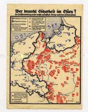 Postkarte mit Landkartenausschnitt der deutsch-polnischen Grenze