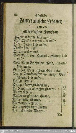 Lauretanische Litaney von der allerseligsten Jungfrau