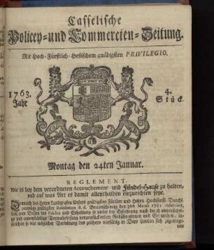 4. Stueck, Montag den 24ten Januar 1763