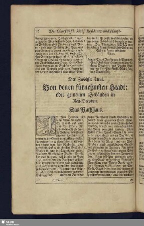 Der Zwölffte Titul. Von denen fürnehmsten Stadt: oder gemeinen Gebäuden in Neu-Dresden.