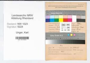 Entnazifizierung Karl Unger , geb. 14.11.1906 (Reichsbahnsekretaer)
