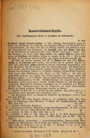 Antiquarischer Katalog von Werner Hausknecht, Buchhandlung und Antiquariat, St. Gallen. 82. [ca. 1893]