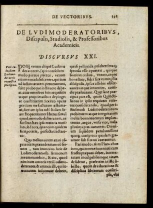 De Ludimoderatoribus, Discipulis, Studiosis, & Professoribus Academicis. Discursus XXI.